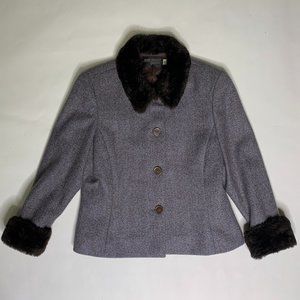 Marie Dooley signature blue blazer with faux fur